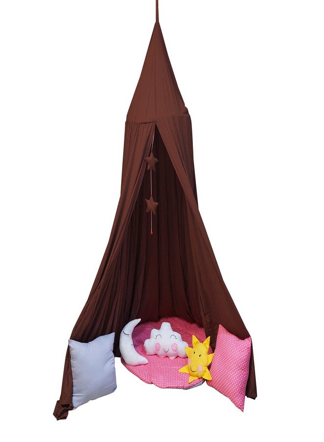 Next Day Art Teepee Play Tent for Kids Portable Foldable Flag House for Children Play Tents with Mat for Girl and Boy with Carry Case Canvas Playhouse Indoor and Outdoor with Baby Pillow Queen - Brown - Image 3